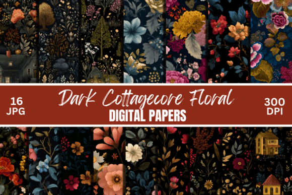 Dark Cottagecore Floral Seamless Pattern: Moody Botanical Design