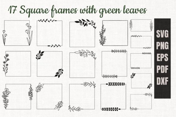 Elegant Square Frames with Leaves and Flowers: A Design Asset