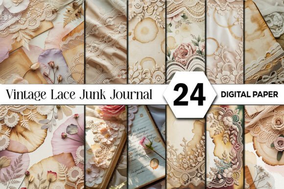 Elegant Vintage Lace Junk Journal Backgrounds for Designers