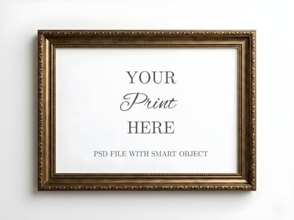 Elevate Your Art: The Antique Gold Ornate Frame Mockup