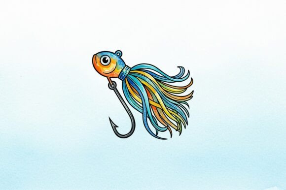 Fishing Lure Watercolor Art: Vibrant Design Asset