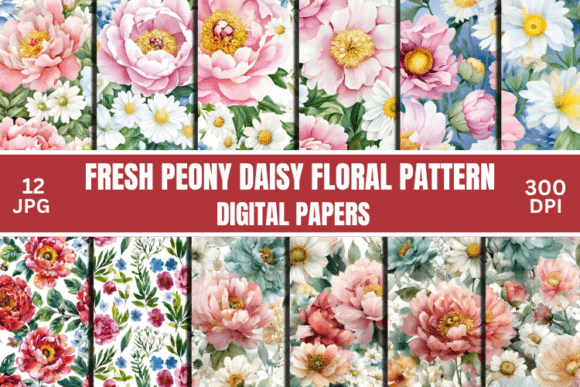 Fresh Peony Daisy Floral Digital Pattern: A Designer's Asset