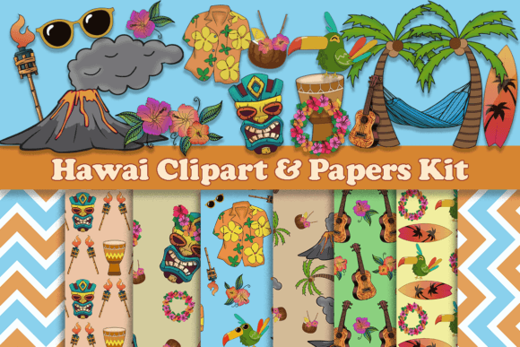 Hawai Clipart & Papers Kit: Summer Design Essentials