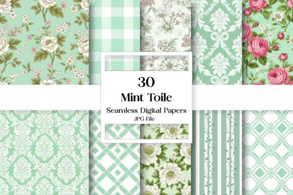 Mint Toile Digital Paper Pack: Vintage Design Elegance