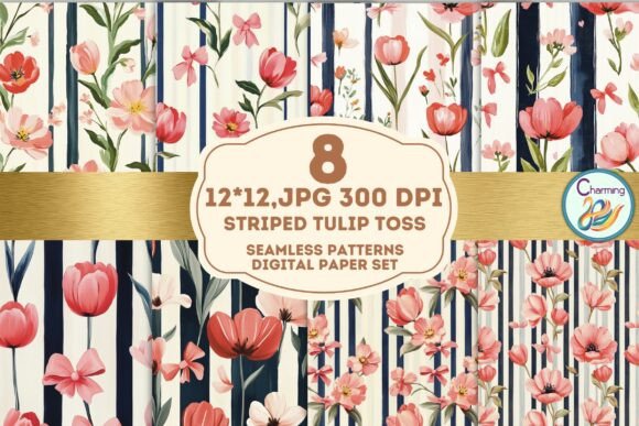 Seamless Paper: Striped Tulip Toss for Modern Design