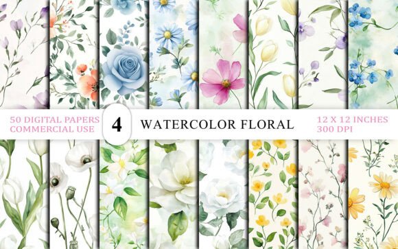 Soft Watercolor Flower Background Bundle