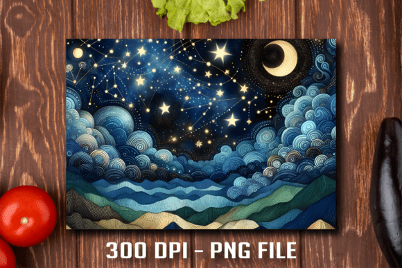 Starry Night Mountain Cutting Board: A Sublimation Design Masterpiece