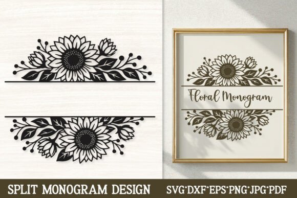 Sunflower Split Monogram SVG Frame: A Designer's Floral Toolkit